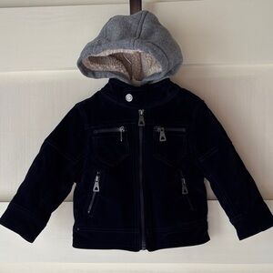 Navy Blue Faux suede Urban Republic 18 month Gray Hooded heavy Jacket